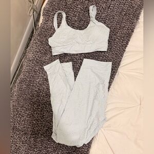 Electric yoga light blue metallic gray polkadot active workout set